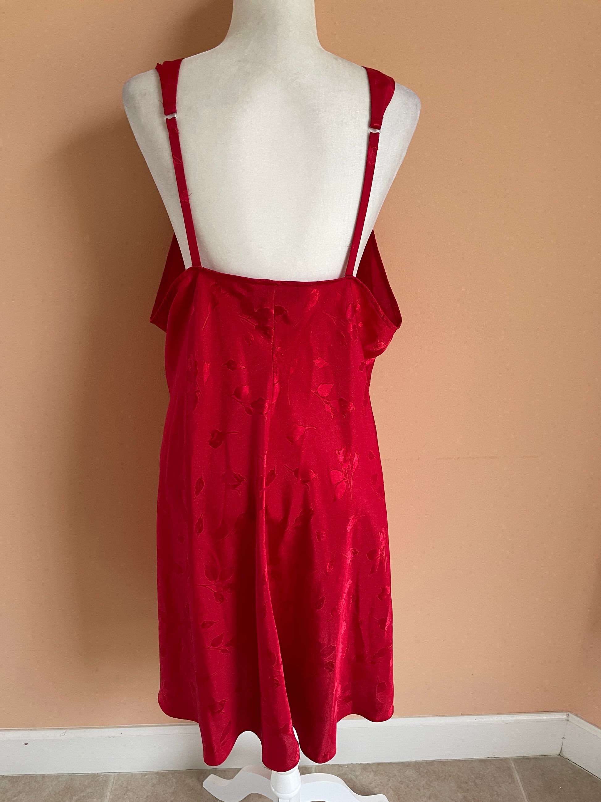  2000s Floral Design Red Lounge Lingerie Nightgown X/L