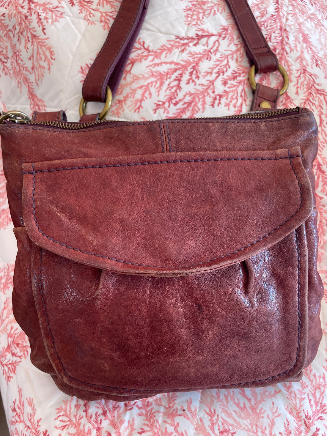 90s Vintage Fossil Long Live Vintage Dark Brown Leather Crossbody Bag