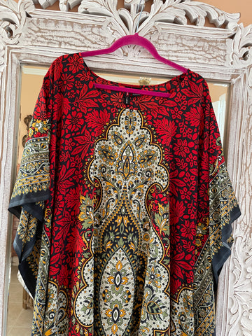 2000s Decorative Poly Print India Maxi Kaftan Plus size