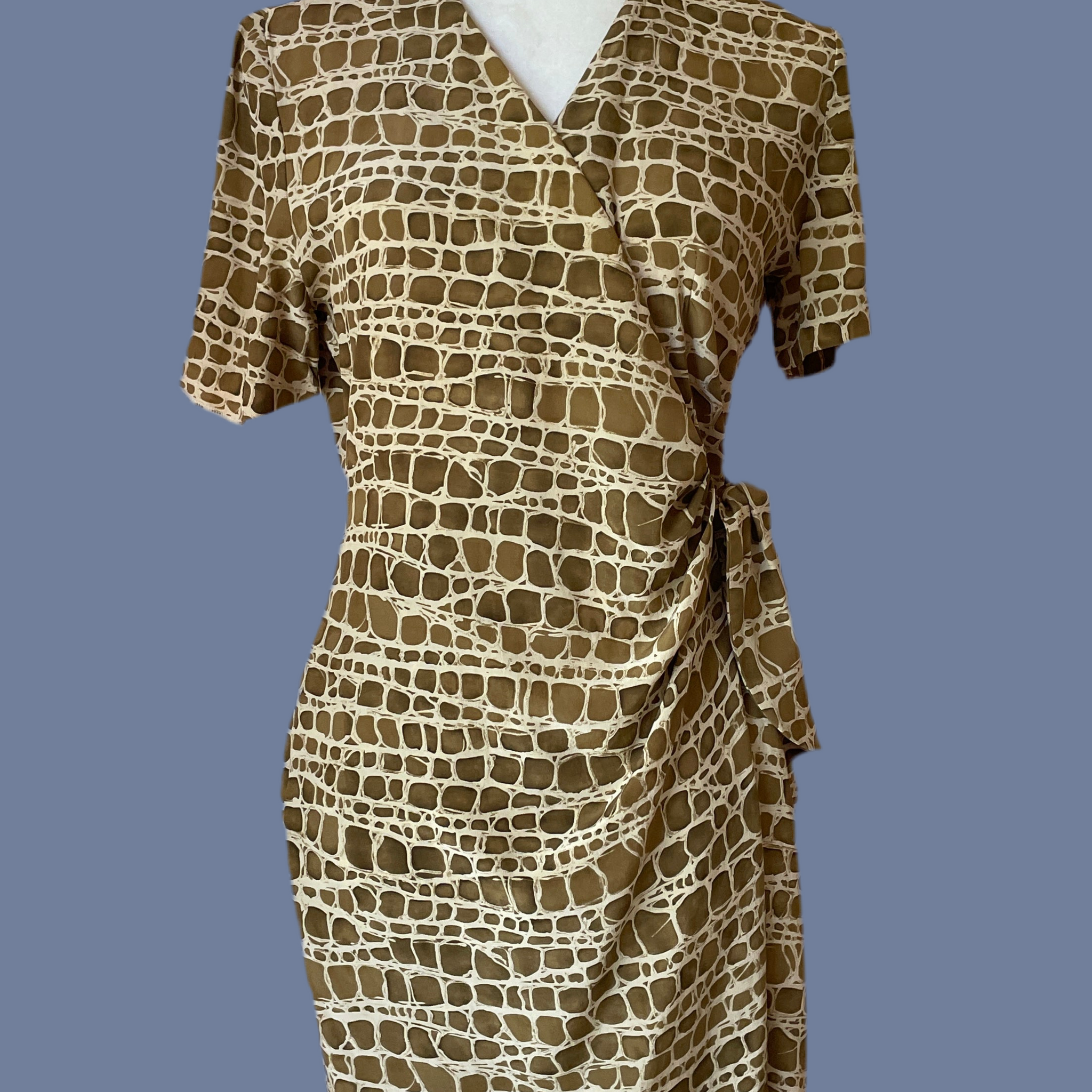 100% Silk Abstract Print Side Tie Day Wrap Dress M