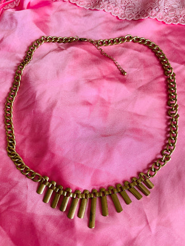 90s Vintage Brushed Gold Tone Spike Design Necklace