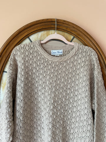 90s Beige Cotton Knit Long Sleeve Pullover Sweater