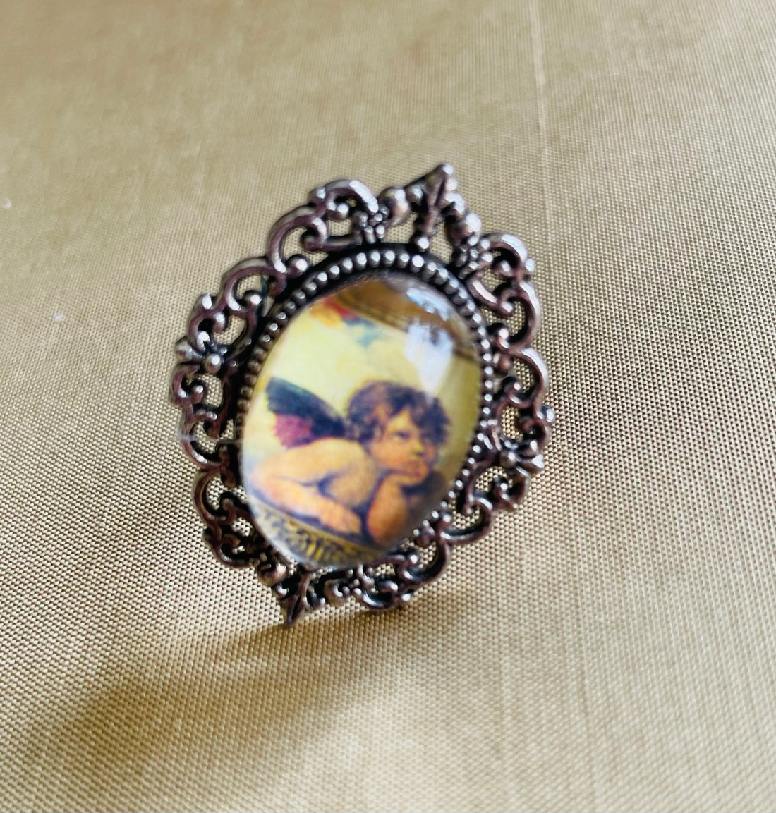 2000s Silver Tone Angel Cherub Ring 6.5