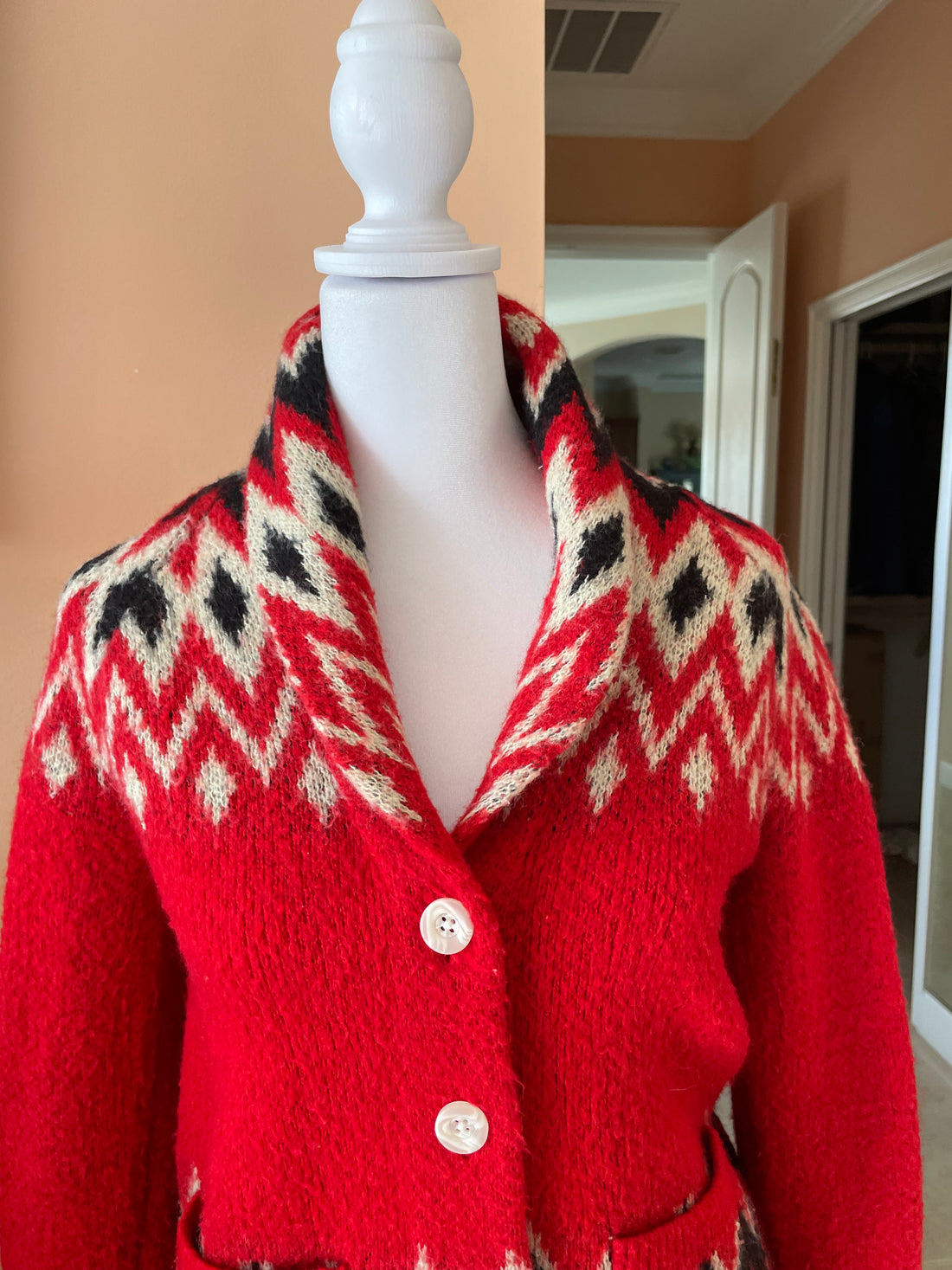 Vintage 90s Lucky Brand Red White Cardigan Sweater Sm.