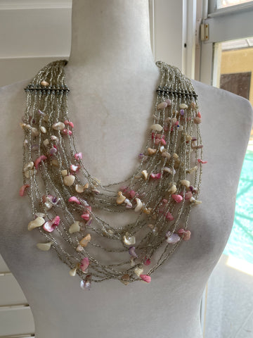 Hand Crafted 2000s Beads & Shells Draped Bib Statement Necklace