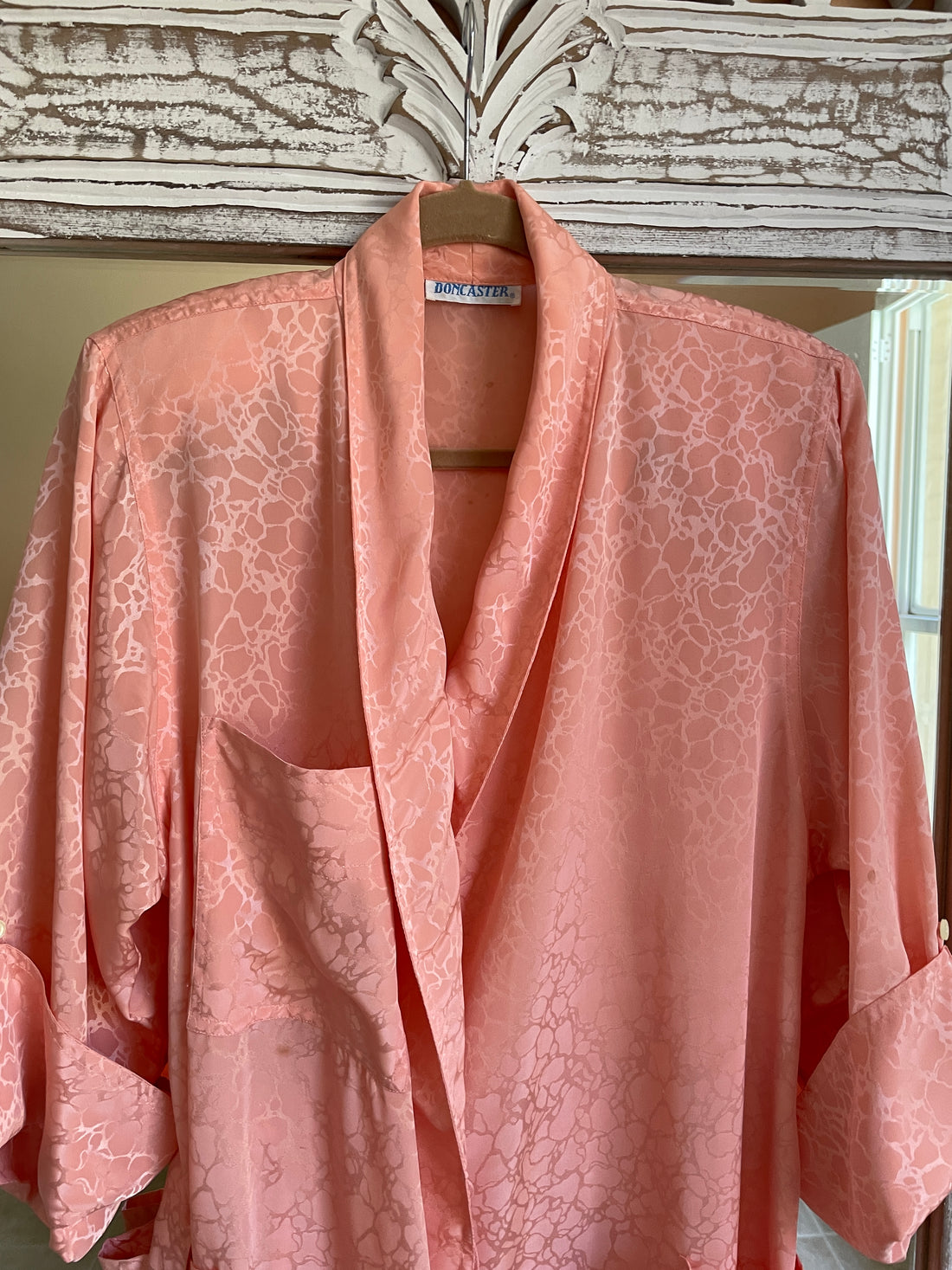 80s Vintage Peach Color Poly Shoulder Pads Matching Belt Wrap Robe X/L