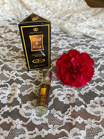 Oud & Rose .2oz Perfume Oil Woody Rose Scent. Roller New with Box.