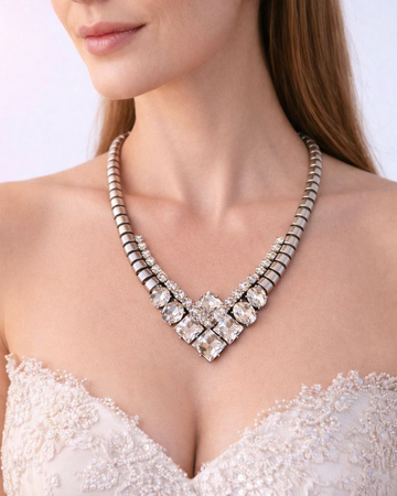 90s Vintage Banana Republic Silver Tone Box Chain Rhinestone Necklace