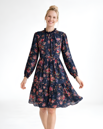 2000s April Cornell 100% Rayon Floral Print Back Tie Midi Dress M