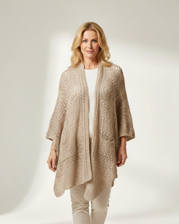 90s Vintage Beige Crochet Oversize Sweater Tunic Wrap XXL