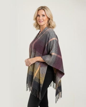 90s Vintage Multicolor Soft Acrylic Raw Edge Fringed Oversized Cape Wrap. Free Size