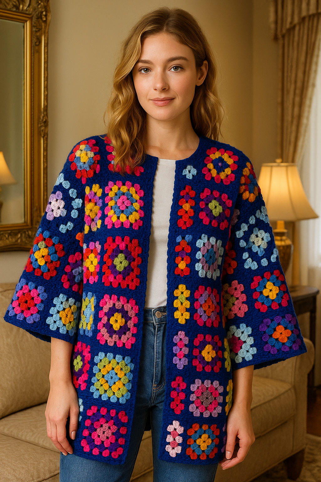 Vintage 70s Handmade Crochet Patchwork Sweater Vest S/M