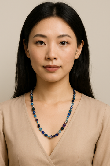 2 Handmade Shades of Blue Glass Acrylic Beads Necklaces