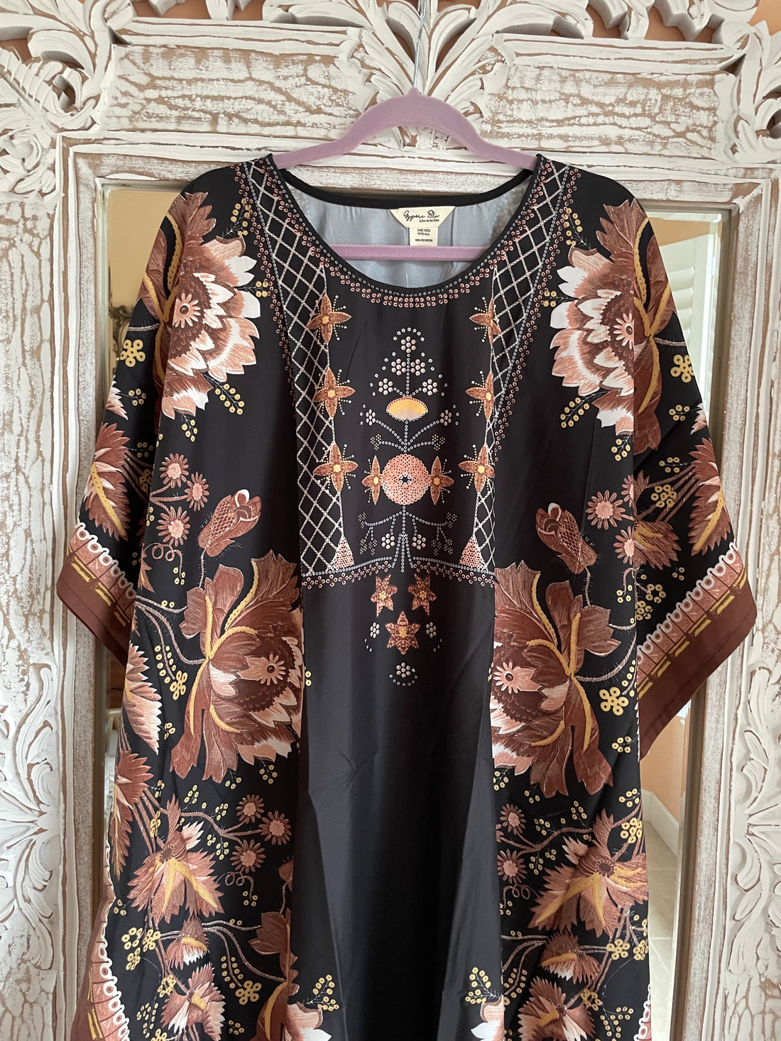Easy Living 100% Acrylic Fall Floral Print Maxi Kaftan Free Size
