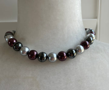 80s Glass Faux Pearl Magnetic Closure Choker Necklace