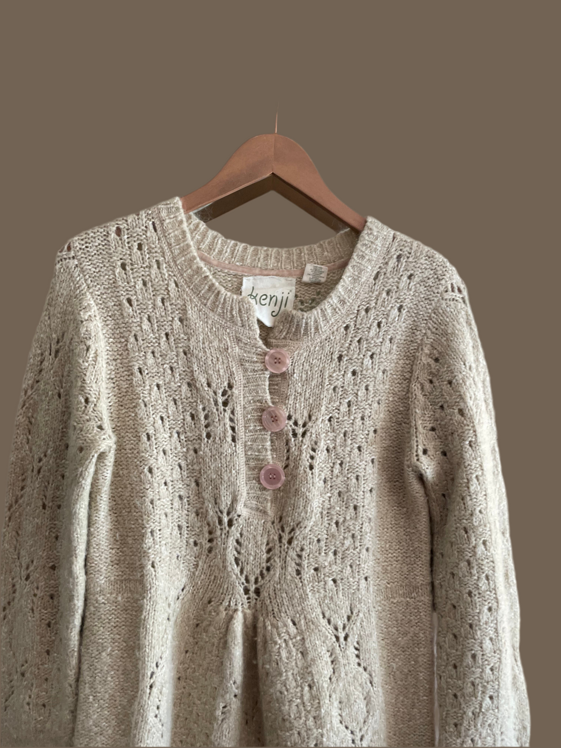 2000s Winter-Wear Soft Beige Alpaca Wool Cotton Blend Sweater Top M/L