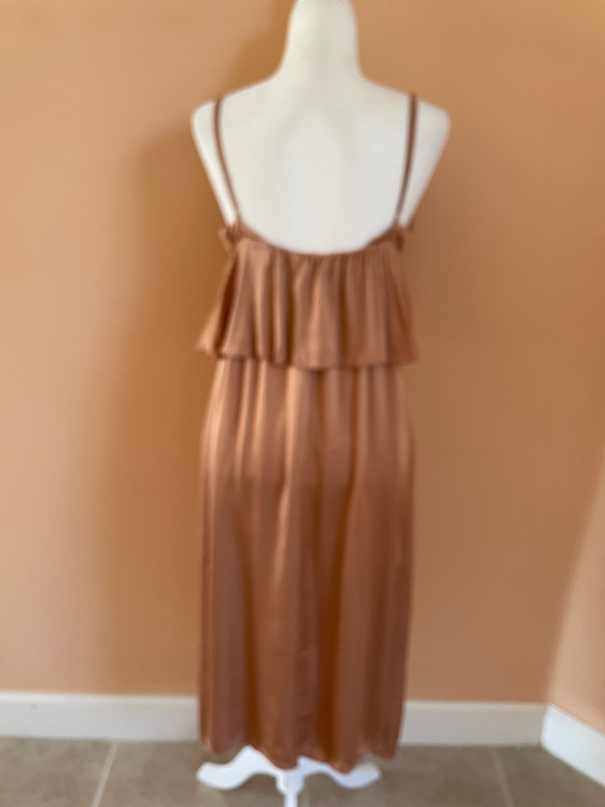  H & M 2000s Silky Gold Ruffle Midi Dress M