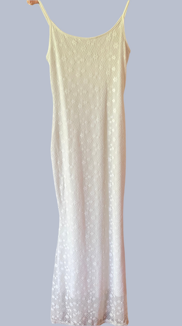 2000s Dreamy Flowers of White Summer Maxi Dress M/L