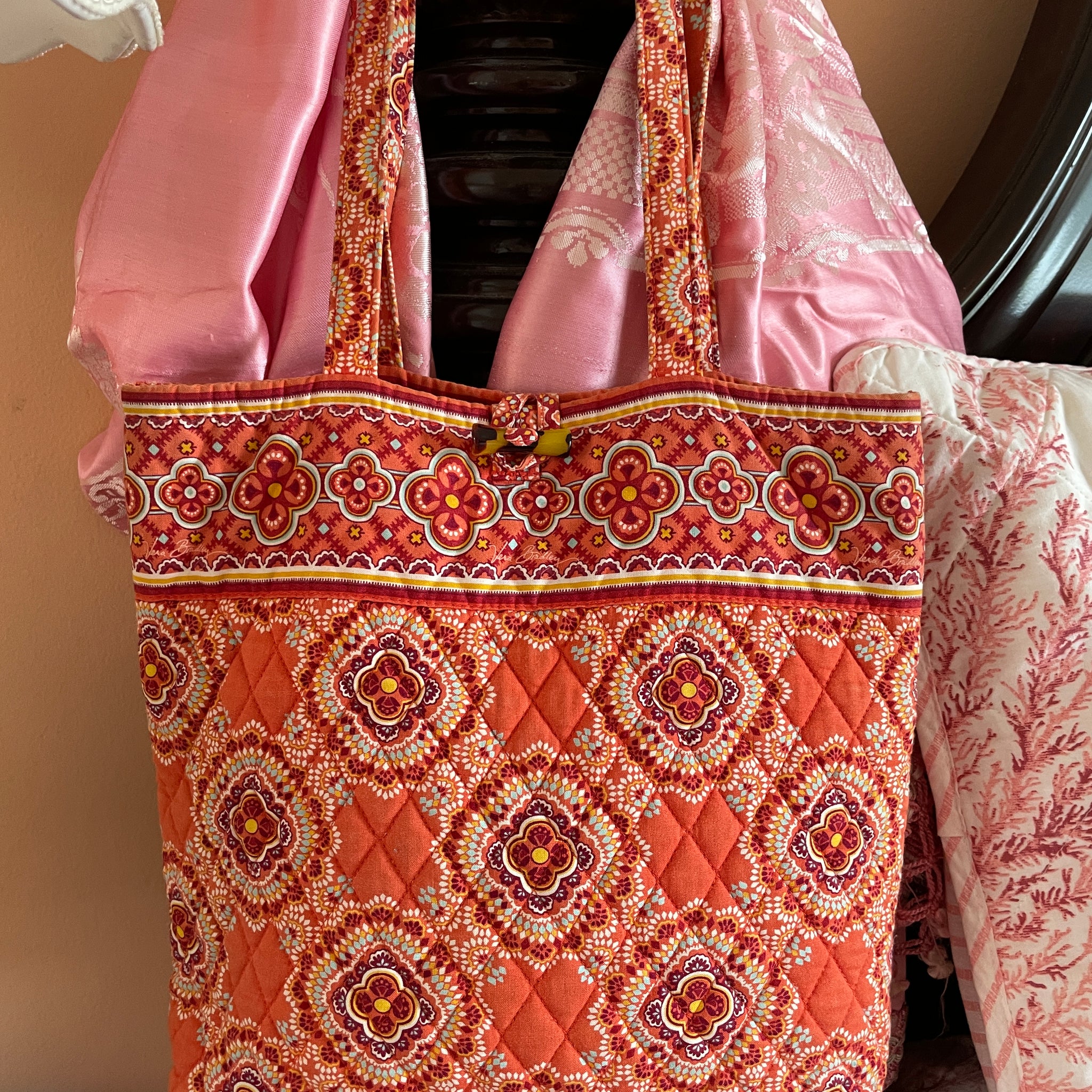 2000s Vera Bradley Orange Print Quilted Cotton Shoulder Bag.