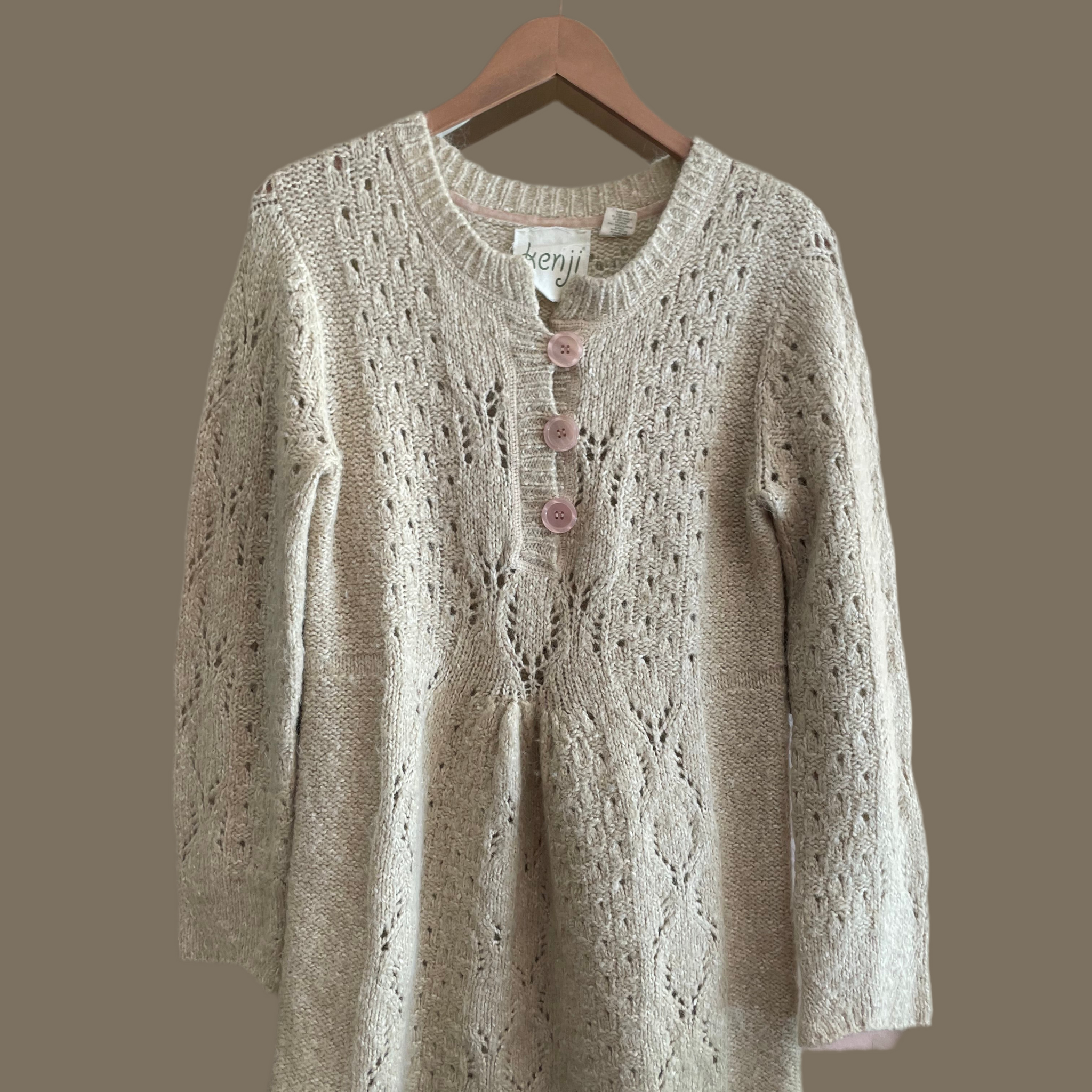2000s Winter-Wear Soft Beige Alpaca Wool Cotton Blend Sweater Top M/L