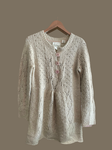 2000s Winter-Wear Soft Beige Alpaca Wool Cotton Blend Sweater Top M/L