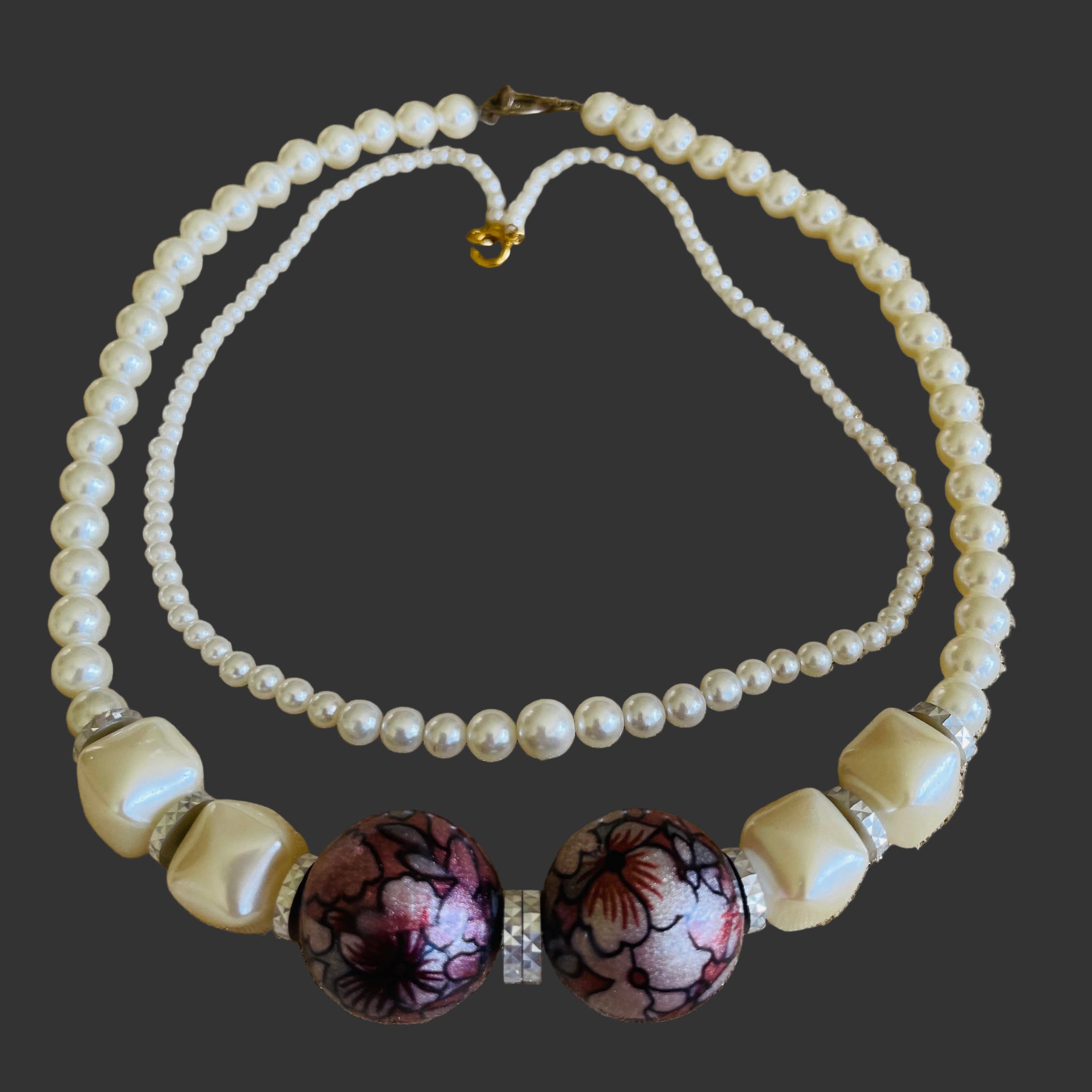 80s Vintage 2 Faux Pearl Beaded Choker Necklaces