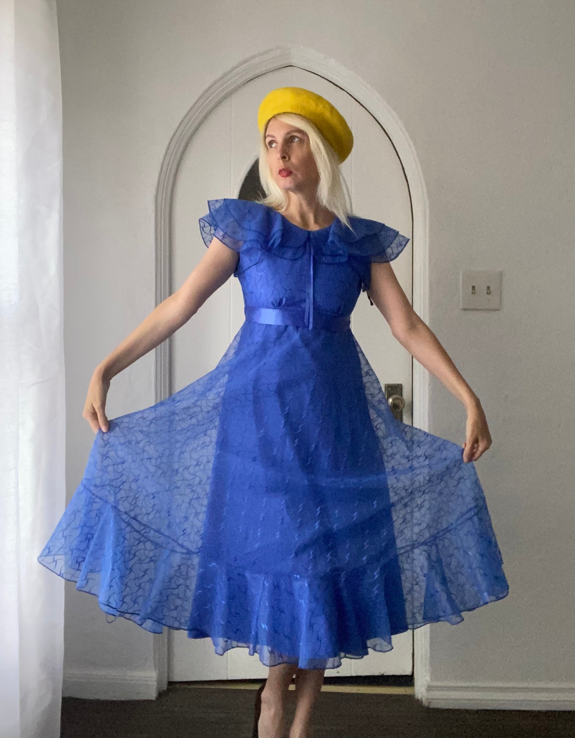  60s JC Penny Pretty Blue Sheer Party Dress X/S
