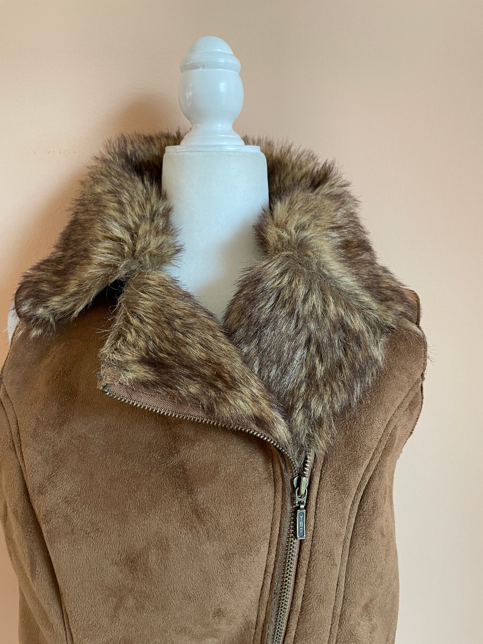  2000s Brown Faux Shearling Suede Sleeveless Vest