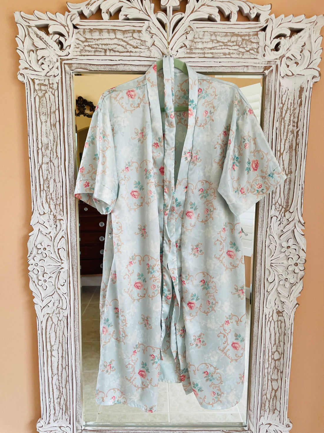 Vintage 90s Aime’e Pastel Floral Silky Poly Wrap Lingerie Robe M
