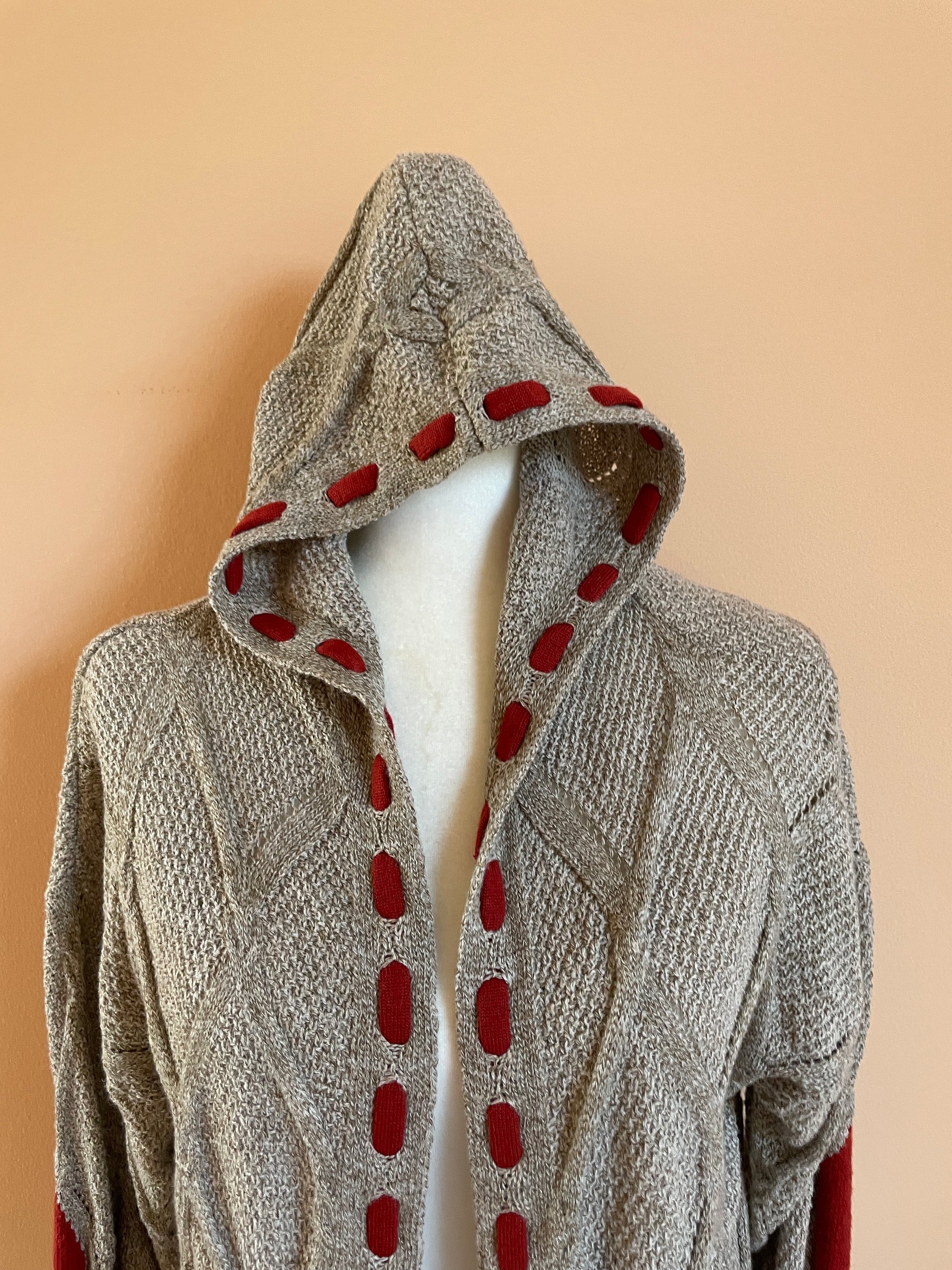  2000s Gray Acrylic Knit My Hoodie Cardigan Sweater M