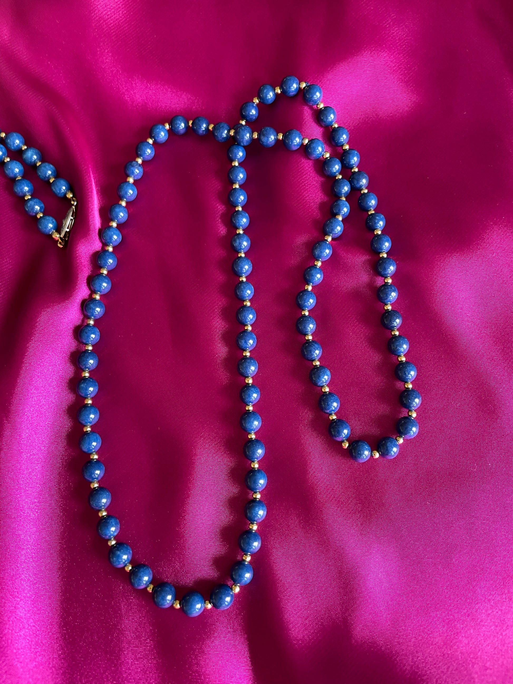  80s Two Blue Glass Beaded Handmade Necklaces
