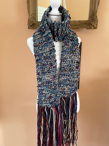 One of a Kind Hand Knit Acrylic Extra Long Fringed Winter Scarf