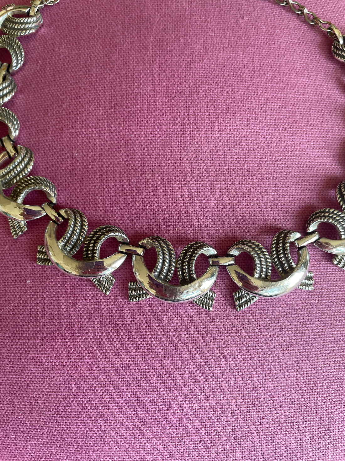 80s Vintage Silver Tone Link Adjustable Length Choker Necklace