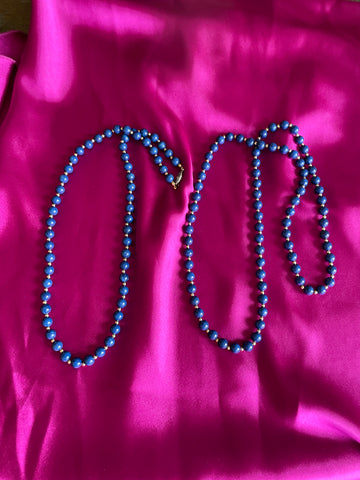80s Two Blue Glass Beaded Handmade Necklaces