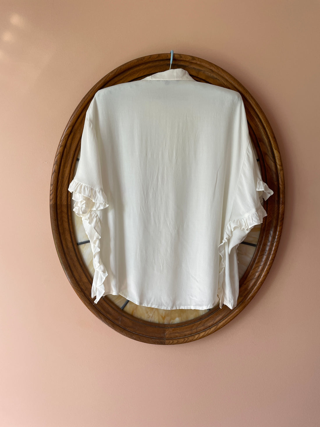 2000s Annabelle Rayon Blend White Button Ruffled Loose Fit Blouse Top S