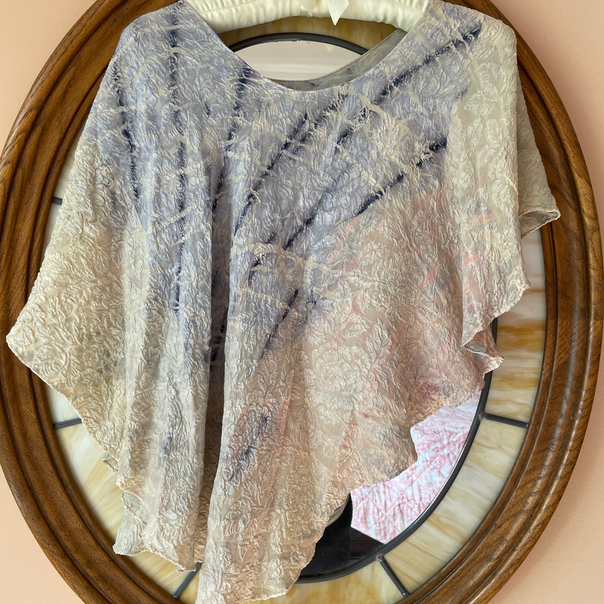 2000s Tie Dye Silky Textured Fabric Asymmetrical Relaxed Loose Fit Pullover Boho Top. Free Size