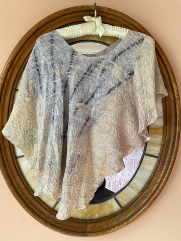 2000s Tie Dye Silky Textured Fabric Asymmetrical Relaxed Loose Fit Pullover Boho Top. Free Size