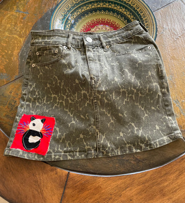 Vintage American Eagle Upcycled Kitty Cat Patch Micro Mini Skirt Sm