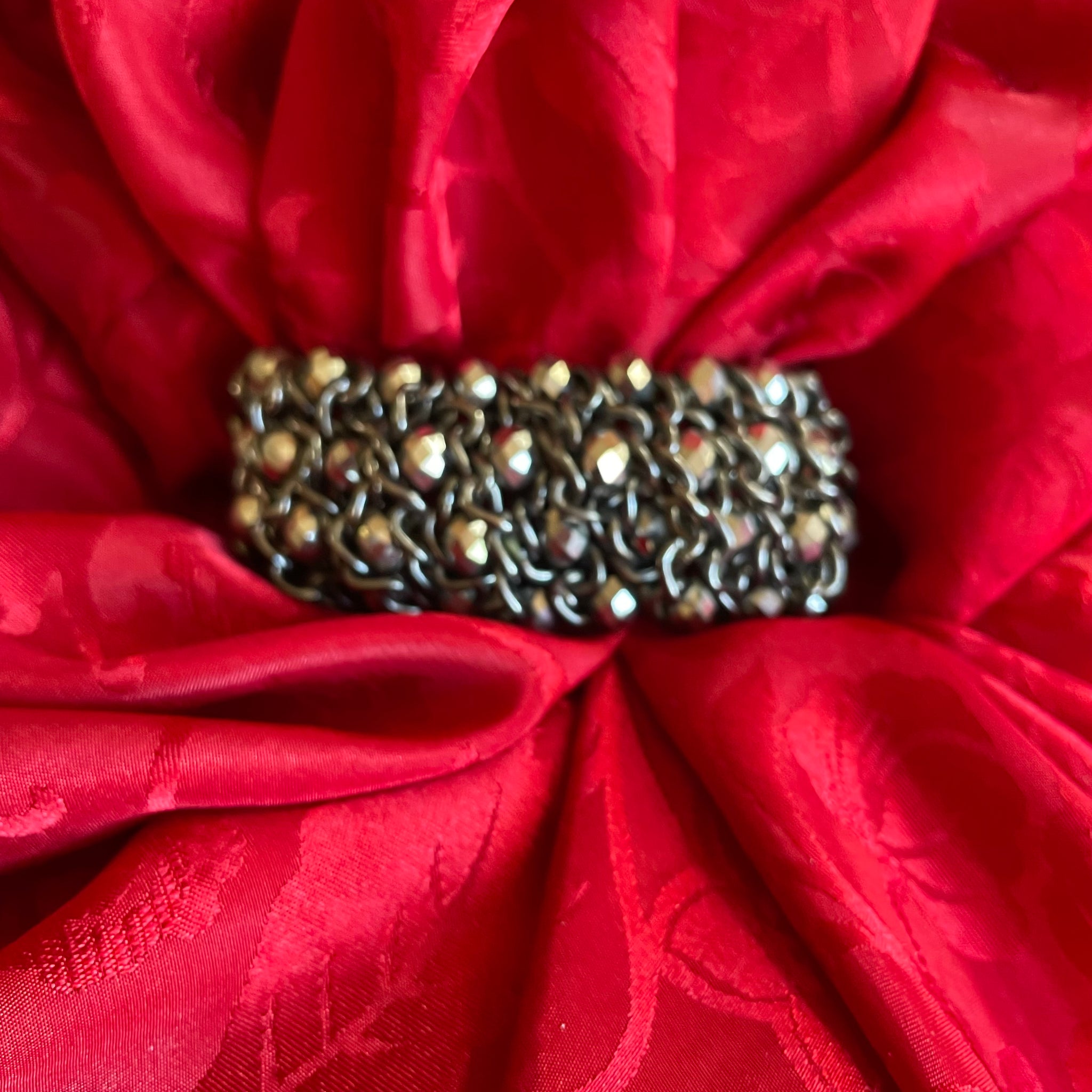 Vintage 90s Black Gray Sparkly Beaded Chunky Stretch Bracelet