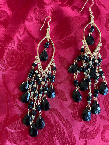 5” Black Beaded Boho Chandelier Pierced Earrings
