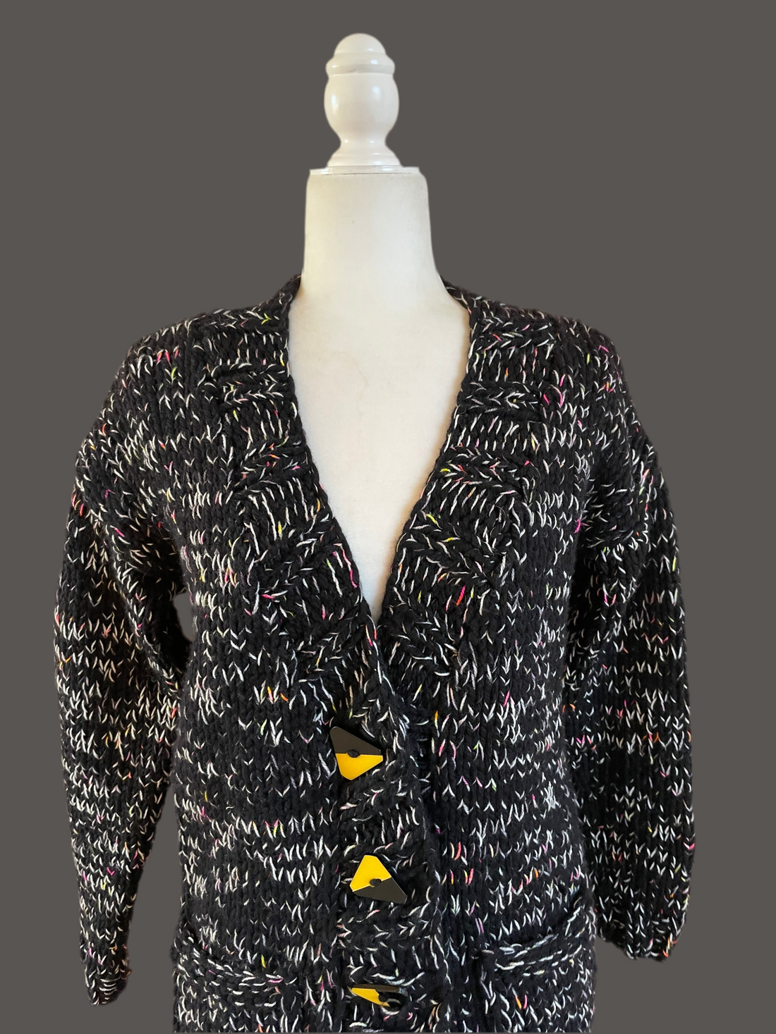 2000s Handmade Black Tweedy Vintage Winter-ware Cardigan Sweater M