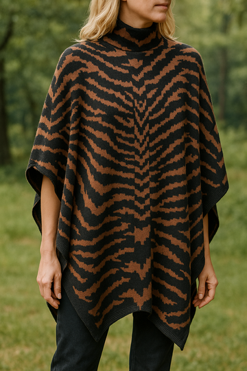 2000s Wrap Black Brown Animal Print Cape Wrap Free Size