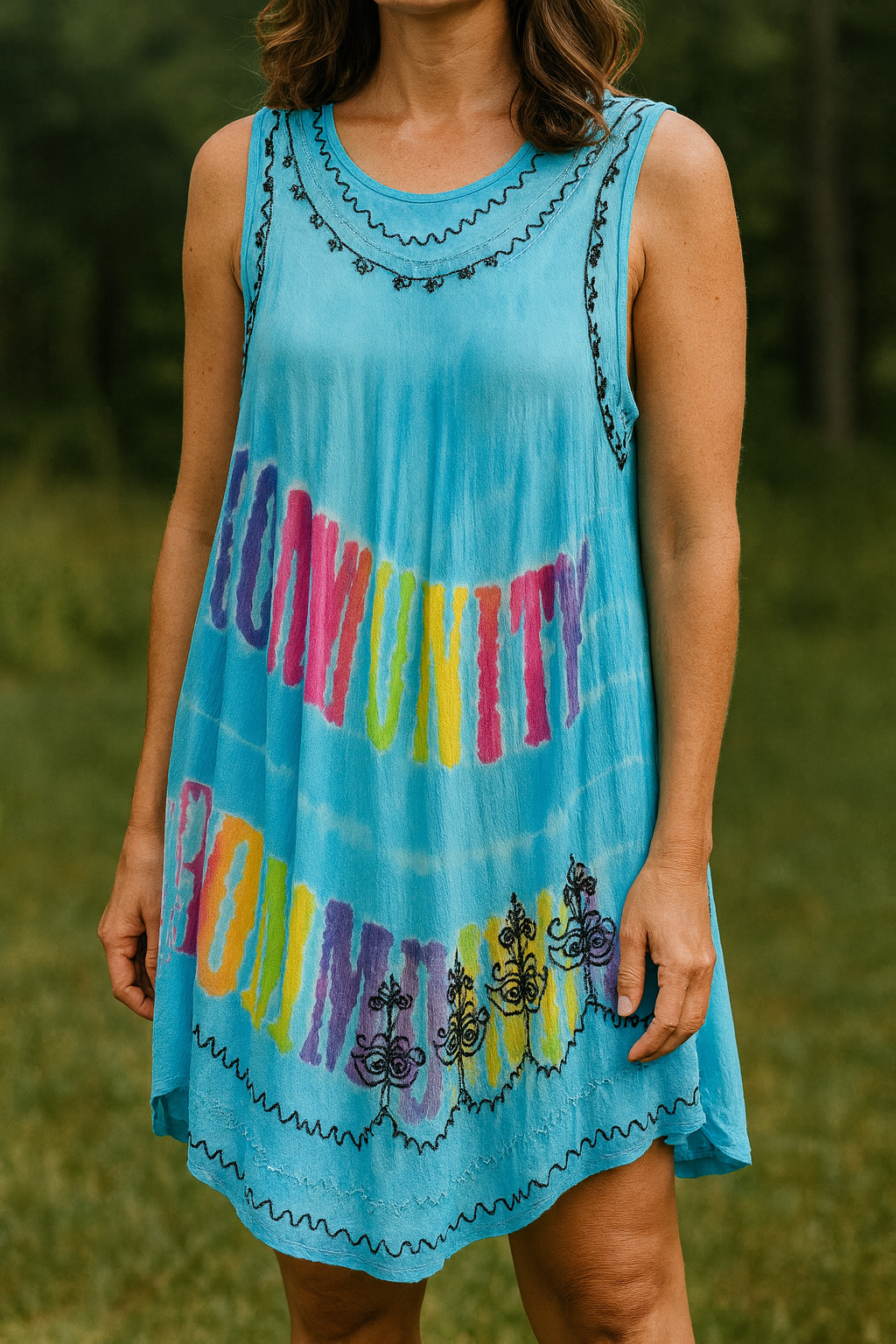 2000s Tye Dye Rayon Sleeveless Beach Dress. Free Size