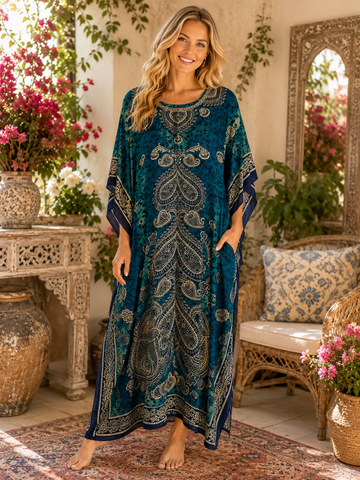 Boho Caftan Dress Lounge Wear Beach Evening Maxi Gown Plus Size