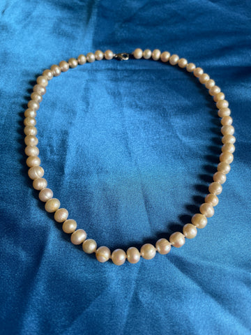 90s  White Glass Faux Pearl Hand Strung Necklace