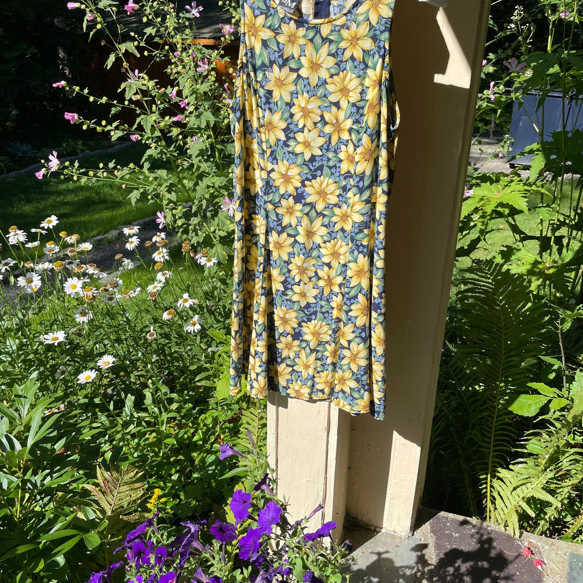 90s Vintage Sunflower Sleeveless Sunshine Dress S