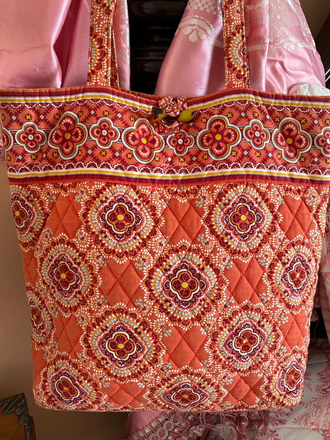 2000s Vera Bradley Orange Print Quilted Cotton Shoulder Bag.