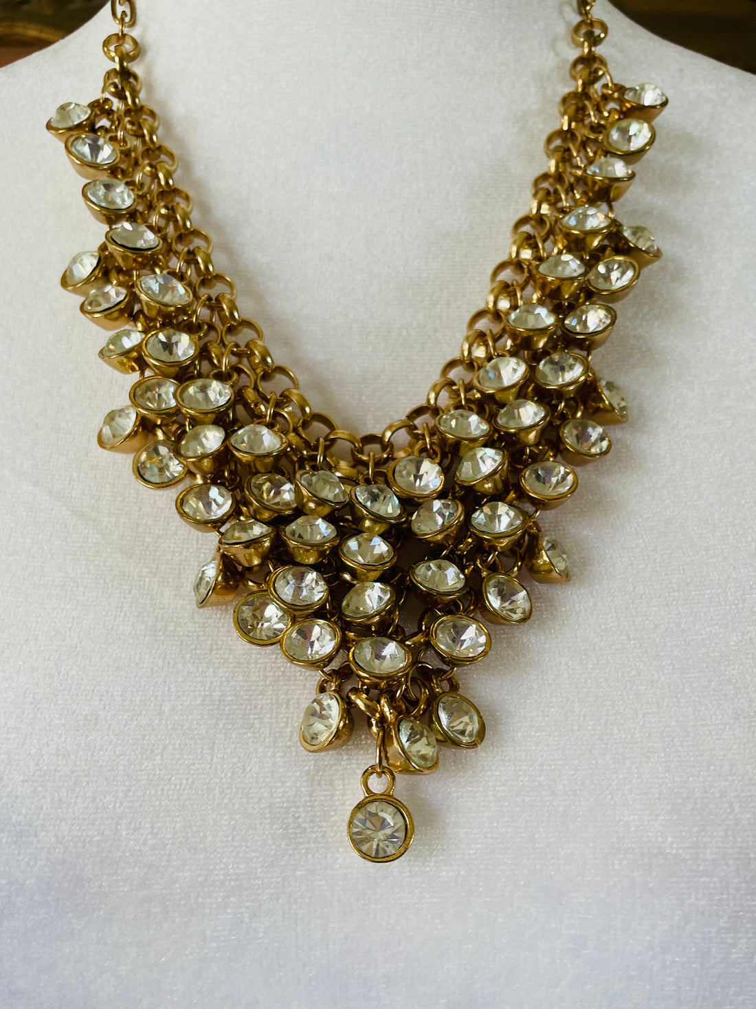 Vintage Gold Tone Cluster of Crystals Draped Necklace