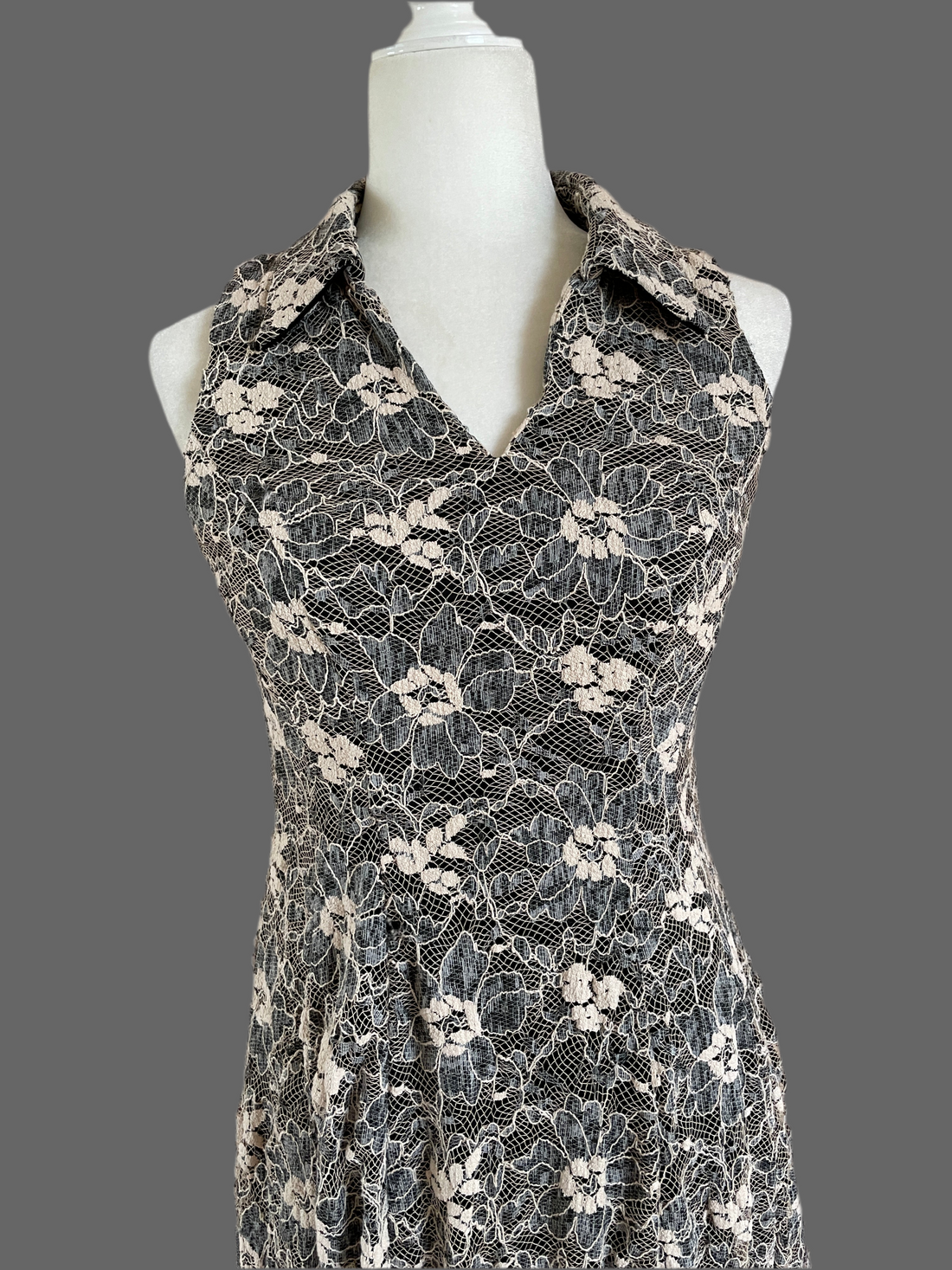 2000s Black Floral Lace Sleeveless Dress S/M