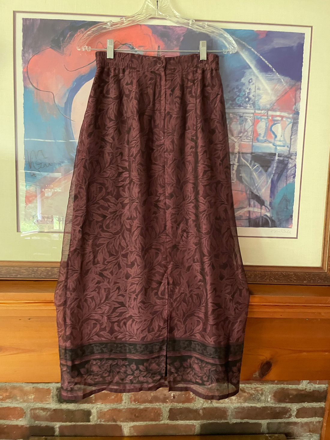 90s Floral Leaf Poly Purple Stylish Maxi Skirt Sm